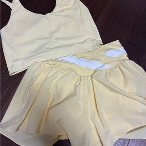 aerie Pale Yellow Athletic Shorts with White Accent